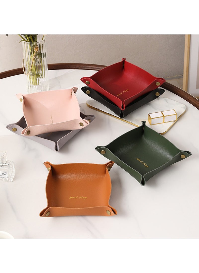 Generic Nordic Style Leather Storage Tray Desktop Organizer For Key Jewelry Cosmetic Storage Box Folding Organizer Home Decoration  - Image 3