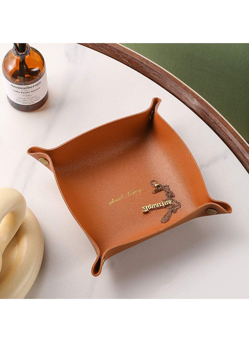 Generic Nordic Style Leather Storage Tray Desktop Organizer For Key Jewelry Cosmetic Storage Box Folding Organizer Home Decoration  - Image 4