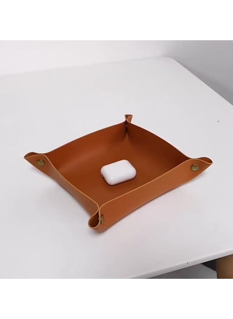 Generic Nordic Style Leather Storage Tray Desktop Organizer For Key Jewelry Cosmetic Storage Box Folding Organizer Home Decoration  - Image 5