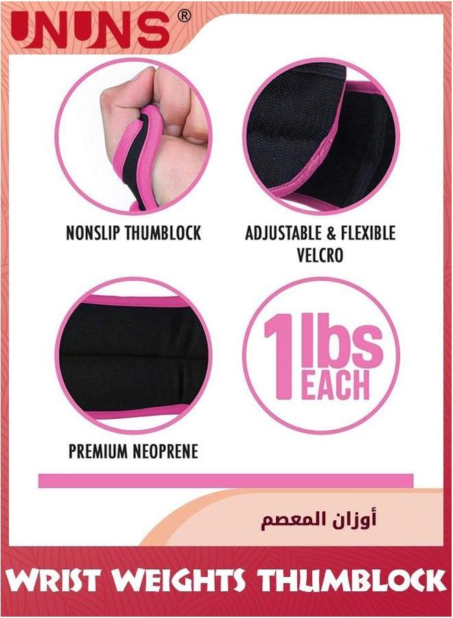 UNUNS Wrist Weights Set With Thumb Hole, of 2,1 lb 1 Pair,Adjustable Ankle Arm For Women Men Kids Fitness Strength Exercise Gym Workout Walking Jogging Cardio Exercises,Black Pink - Image 3