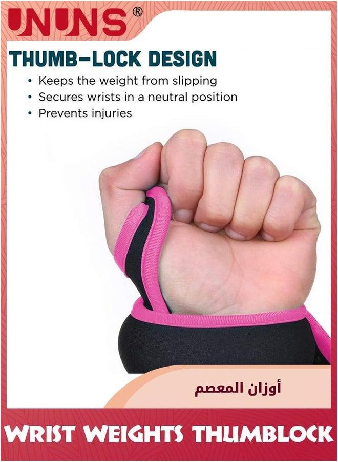 UNUNS Wrist Weights Set With Thumb Hole, of 2,1 lb 1 Pair,Adjustable Ankle Arm For Women Men Kids Fitness Strength Exercise Gym Workout Walking Jogging Cardio Exercises,Black Pink - Image 2