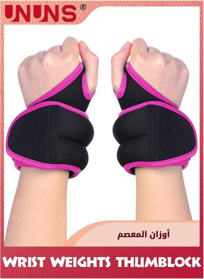 UNUNS Wrist Weights Set With Thumb Hole, of 2,1 lb 1 Pair,Adjustable Ankle Arm For Women Men Kids Fitness Strength Exercise Gym Workout Walking Jogging Cardio Exercises,Black Pink - Image 1