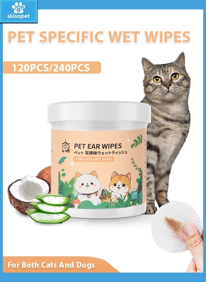 Poxvalzor 120PCS pet wipes,Skin friendly non-woven wet wipes,Pet specific wet wipes,Can be used for pet cats and dogs to remove earwax, tear stains, clean ears, eyes, and nose, effectively anti-inflammatory and anti-inflammatory, and mite removal,box containing - Image 1