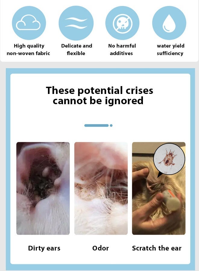 Poxvalzor 120PCS pet wipes,Skin friendly non-woven wet wipes,Pet specific wet wipes,Can be used for pet cats and dogs to remove earwax, tear stains, clean ears, eyes, and nose, effectively anti-inflammatory and anti-inflammatory, and mite removal,box containing - Image 3