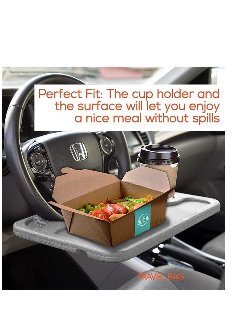 SYOSI Steering Wheel Desk  Car Table for Writing Laptop Tablet or Ipad with Pen Slot Food Eating Tray with Cup Holder Car Table Accessories for Drivers Fits Most Vehicle Steering Wheels - Image 2