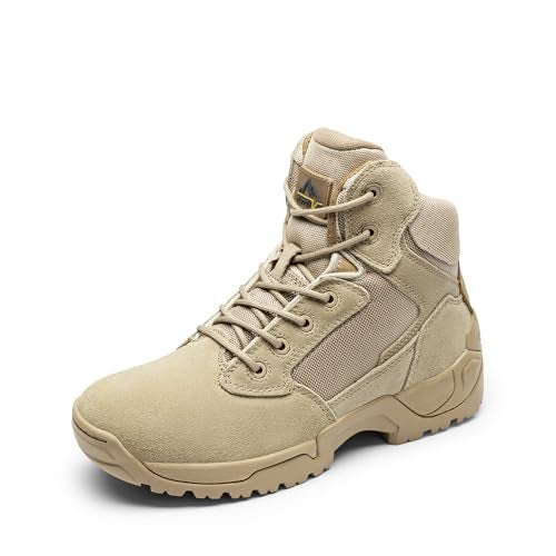 NORTIV 8 Mens Military Tactical Work Boots Side Zip Outdoor Hiking Leather Motorcycle Combat Boots,Size 11,Sand,ALLOY - Image 1