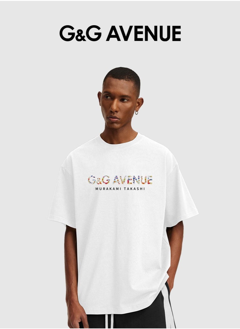 G&G AVENUE Heavy cotton fabric Men's Oversized round neck T-shirt, pure cotton thick and high-quality, 1/2 sleeve shirt slim fit new trend  - Image 1