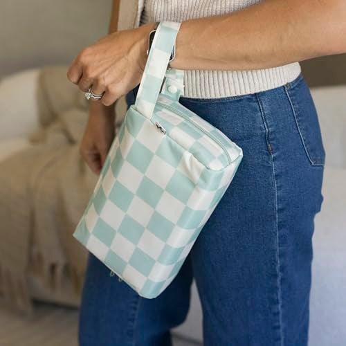 Tiny Twinkle Waterproof Travel Toiletry & Makeup Bag Organizer | Makeup Pouch with Multiple Compartments & Snap Handle for Travel | Gift for Teen Girls and Women（Sage Checkers - Image 3