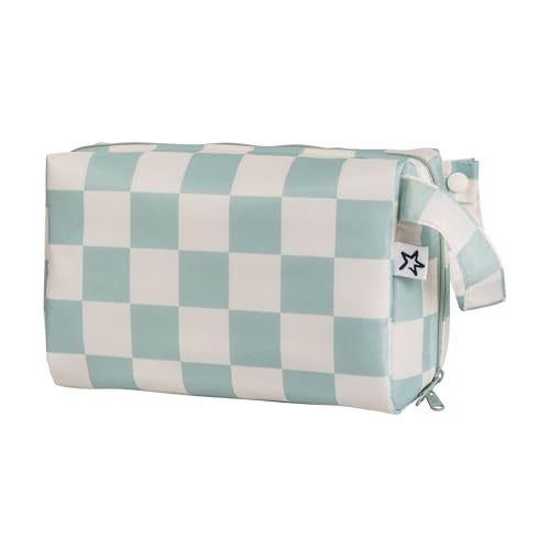 Tiny Twinkle Waterproof Travel Toiletry & Makeup Bag Organizer | Makeup Pouch with Multiple Compartments & Snap Handle for Travel | Gift for Teen Girls and Women（Sage Checkers - Image 1