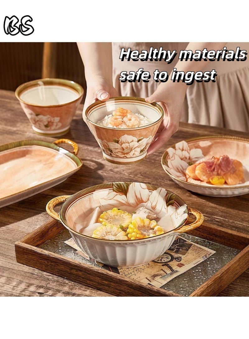 BS 6 Pcs Dinnerware Set Japanese Style Garden Flowers Design Luxury High End Elegant Perfect Gift Set with Gorgeous Design and Original Colorful Flowers - Image 1