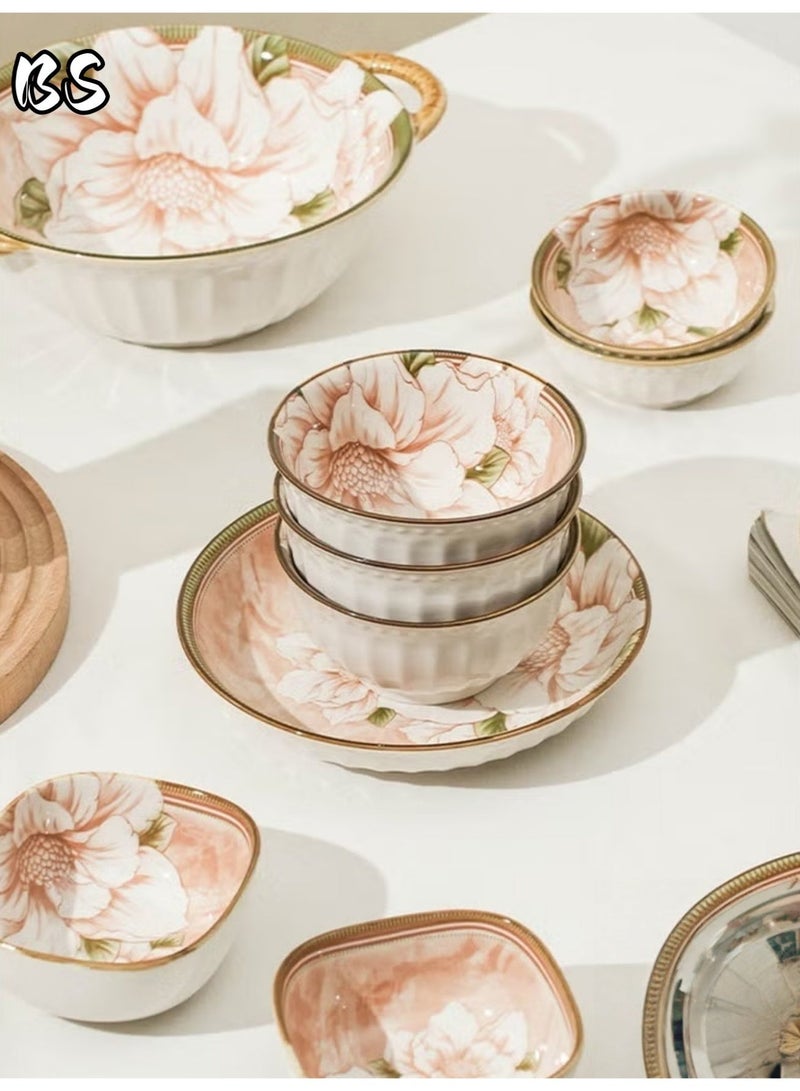 BS 6 Pcs Dinnerware Set Japanese Style Garden Flowers Design Luxury High End Elegant Perfect Gift Set with Gorgeous Design and Original Colorful Flowers - Image 3