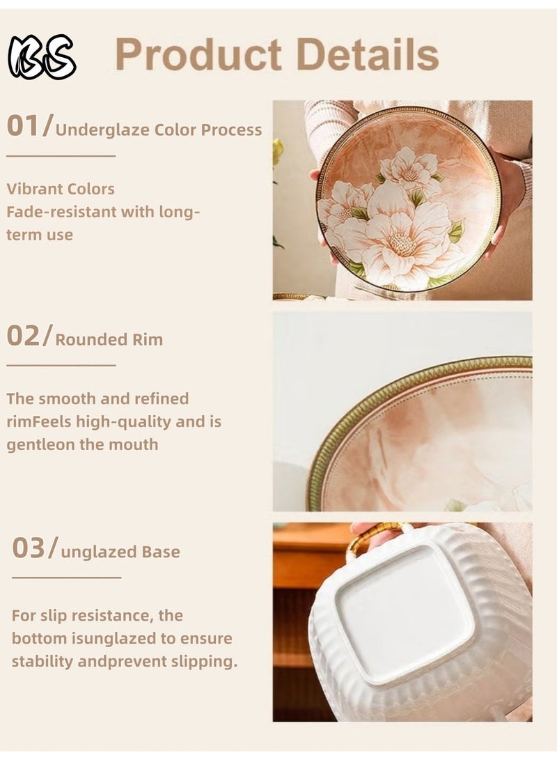 BS 6 Pcs Dinnerware Set Japanese Style Garden Flowers Design Luxury High End Elegant Perfect Gift Set with Gorgeous Design and Original Colorful Flowers - Image 2