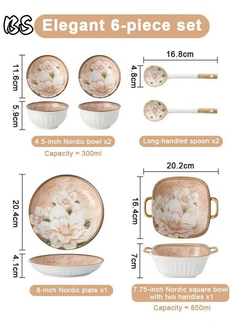 بي إس طقم عشاء سيراميك من ست قطع من بي إس، بنقشة الكاميليا - أفضل سعر | مثالي للوجبات اليومية والتجمعات العائلية في الشرق الأوسط، شحن سريع | فاخر وراقي، أنيق ورائع، طقم هدايا مثالي، مصمم بشكل جميل بنقوش زهرية ملونة - Image 5