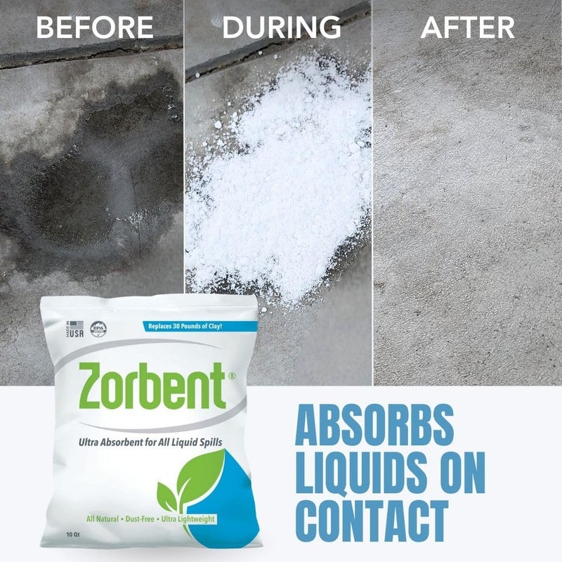 Zorbent Liquid Spill Cleanup 10 Quart Bag | 16X More Absorbent for Grease, Oil, Blood â€“ Reusable for Floor, Carpet, Pet Accident, or Biohazard Mess â€“ Fast Acting, Lightweight, Non-Toxic - Image 2