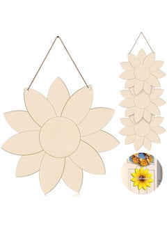 Jetec Unfinished Sunflower Wood Cutout Sunflower Sign Cutouts Sunflower Wood Door Hanger With 2.2 Yards Natural Rope For Diy Painting Hanging Welcome Sign Spring Summer Home Decoration (4)  - Image 1