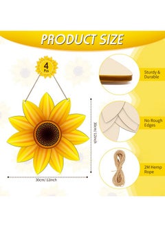 Jetec Unfinished Sunflower Wood Cutout Sunflower Sign Cutouts Sunflower Wood Door Hanger With 2.2 Yards Natural Rope For Diy Painting Hanging Welcome Sign Spring Summer Home Decoration (4)  - Image 2