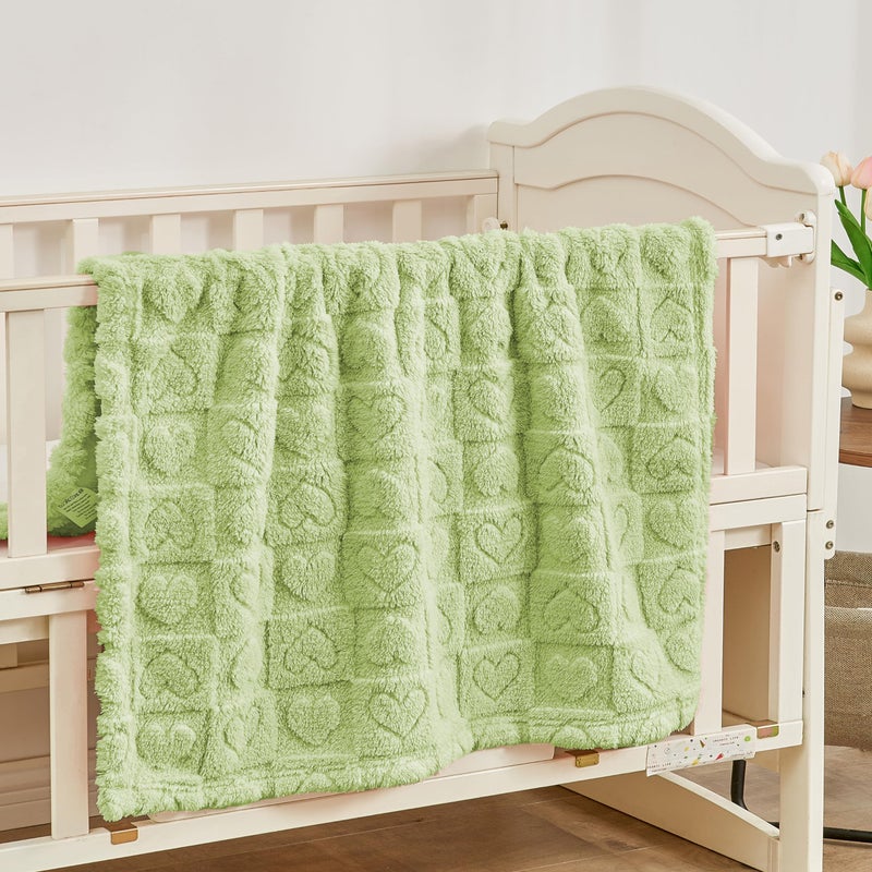 Yurhap Fleece Baby Blanket Heart Checkered Blanket, Ultra Soft Cozy Baby Blankets for Boys Girls, Fluffy Infant Toddler Newborn Receiving Blankets for Crib Stroller 30â€Ã—40â€ (Green) - Image 2