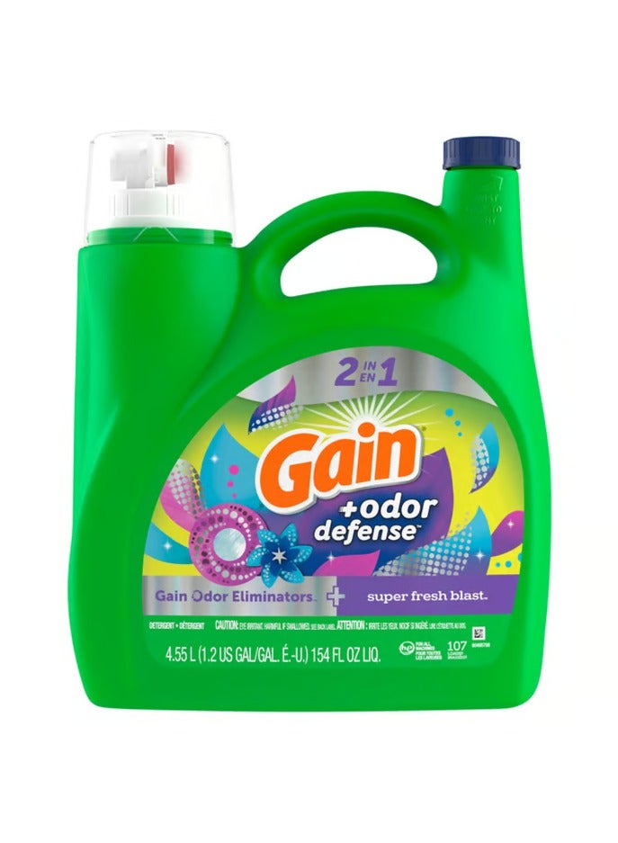 Gain + Odor Defense Liquid Laundry Detergent Super Fresh Blast Scent 154 fl oz 107 Loads HE Compatible - Image 1