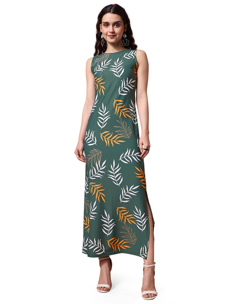 PURVAJA Women’s Bodycon Maxi Length Dress (Wini-108-Branch_Green_Small) - Image 1