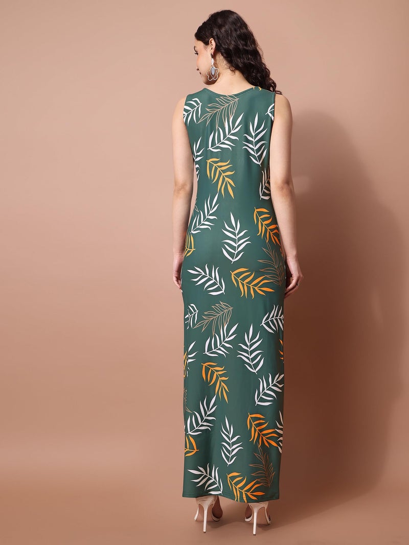 PURVAJA Women’s Bodycon Maxi Length Dress (Wini-108-Branch_Green_Small) - Image 3
