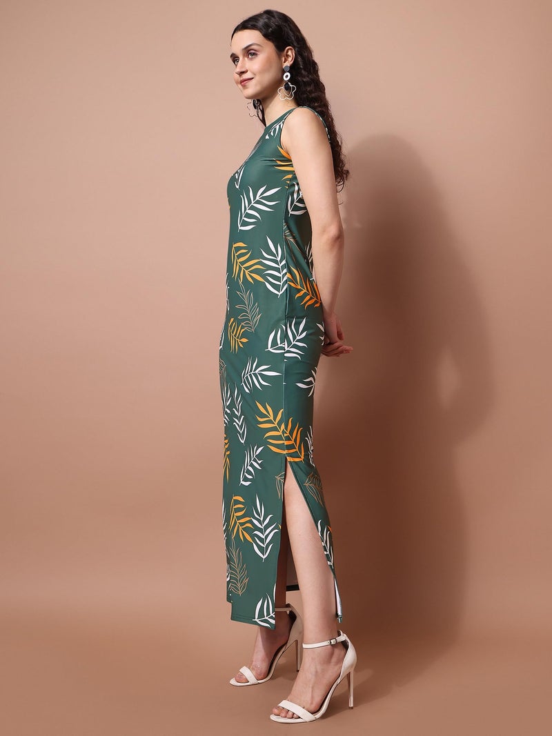 PURVAJA Women’s Bodycon Maxi Length Dress (Wini-108-Branch_Green_Small) - Image 2