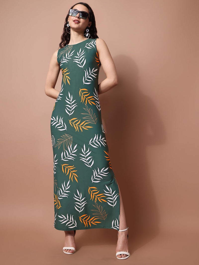 PURVAJA Women’s Bodycon Maxi Length Dress (Wini-108-Branch_Green_Small) - Image 4