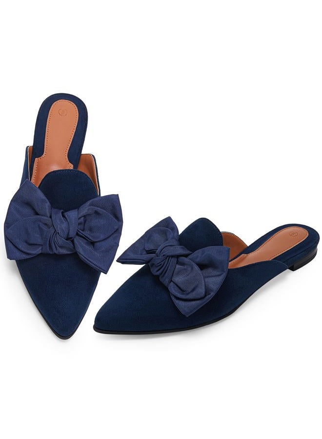 Rilista Mules for Women Slip On Comfortable Pointed Toe Womens Loafers Women's Flats for Women's Mules & Clogs, Navy Blue, 9.5 - Image 1