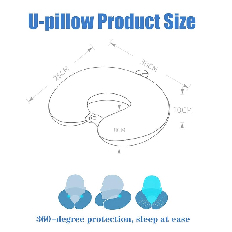 ink craft Pure Memory Foam Neck Pillow Airplane Bus Car Travel Pillow UShaped Super Lightweight Portable Headrest Pillow Removable Foam Washable Pillow Blue - Image 4