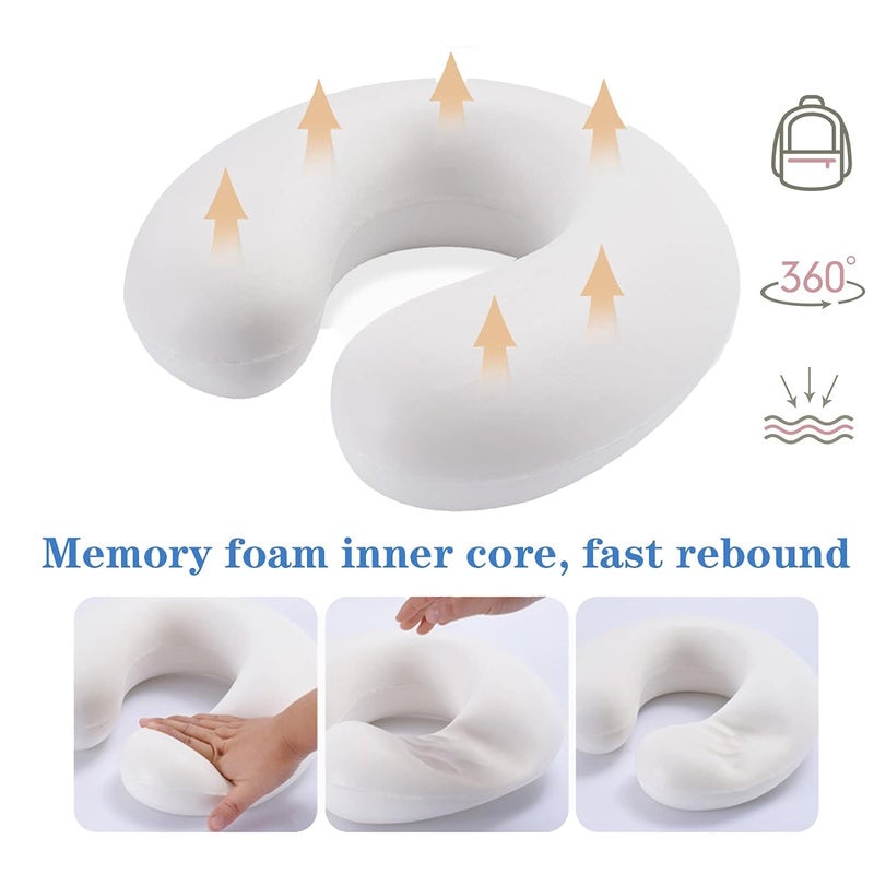 ink craft Pure Memory Foam Neck Pillow Airplane Bus Car Travel Pillow UShaped Super Lightweight Portable Headrest Pillow Removable Foam Washable Pillow Blue - Image 5
