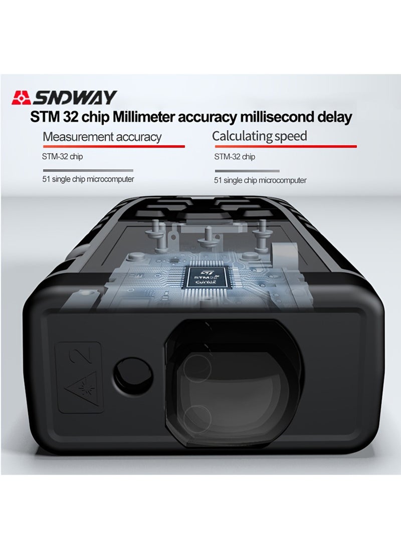 SNDWAY - مقياس ليزر 50 متر، مفتاح وحدة قدم/بوصة/متر، شريط قياس ليزر رقمي مع مستوى فقاعة، أداة قياس ليزر، شاشة LCD بإضاءة خلفية، قياس المسافة بالليزر، وضع فيثاغورس، قياس المساحة والحجم - Image 1