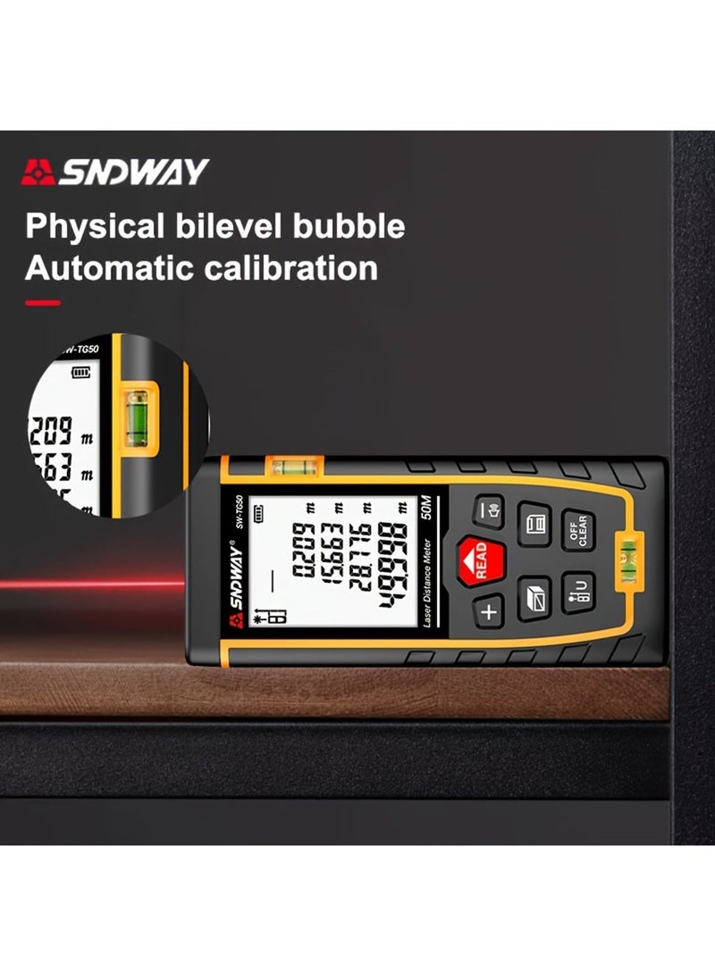 SNDWAY Laser Measure 50M, Ft/in/M Unit Switch Digital Laser Tape Measure with Bubble Level Laser Measurement Tool, LCD Backlit Laser Distance Measure Pythagorean Mode Area and Volume Measuring Industrial Measuring Tool Laser Measurement Tool - Image 5