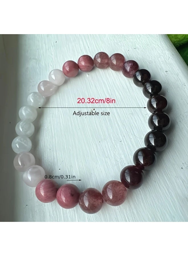 Goolsky سوار 1PC للحب، يمثل العاطفة والجذب، مصنوع من الكوارتز الوردي، رودونيت، وحجر القمر، إكسسوارات نسائية - Image 3