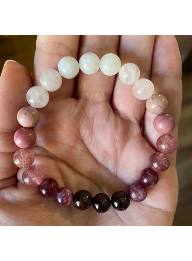 Goolsky سوار 1PC للحب، يمثل العاطفة والجذب، مصنوع من الكوارتز الوردي، رودونيت، وحجر القمر، إكسسوارات نسائية - Image 5