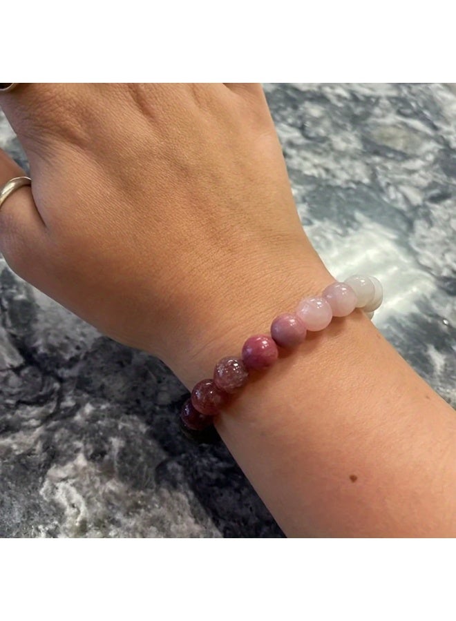 Goolsky سوار 1PC للحب، يمثل العاطفة والجذب، مصنوع من الكوارتز الوردي، رودونيت، وحجر القمر، إكسسوارات نسائية - Image 2