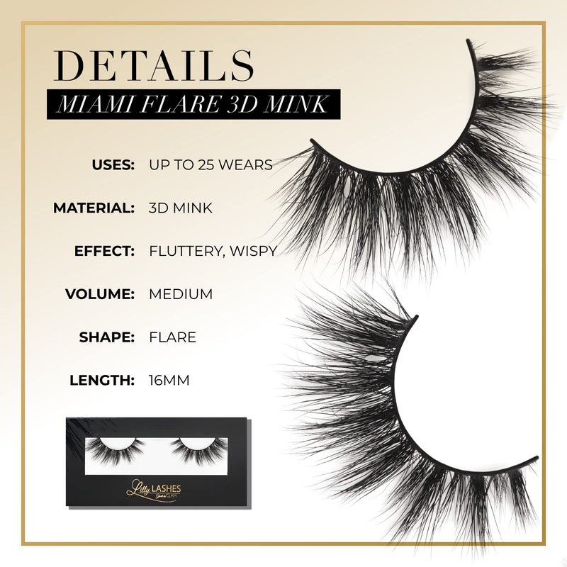 Lilly Lashes Miami Flare 3D Mink Lashes, Mink Eyelashes, The Original Lilly Lash For Wispy & Natural Look, Reusable Eyelashes up to 25x, Fluffy Lashes, Strip Lashes, Lash Glue not Included - Image 4