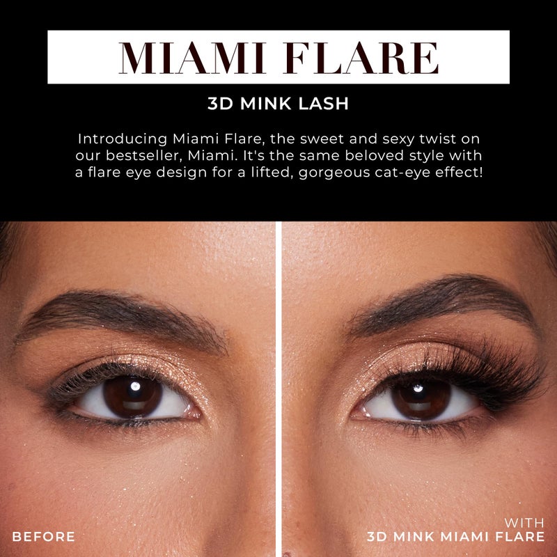 Lilly Lashes Miami Flare 3D Mink Lashes, Mink Eyelashes, The Original Lilly Lash For Wispy & Natural Look, Reusable Eyelashes up to 25x, Fluffy Lashes, Strip Lashes, Lash Glue not Included - Image 3