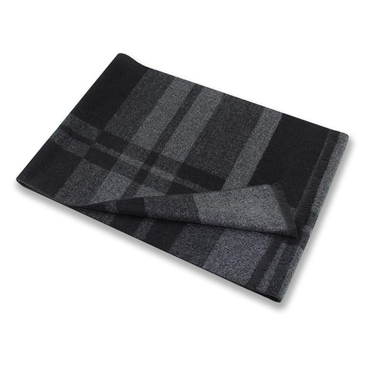 Define Essentials Men's Winter Warm Long Soft Plaid Scarf with Tassels, Soft Classic mens scraves (Black Grey Square) - Image 2