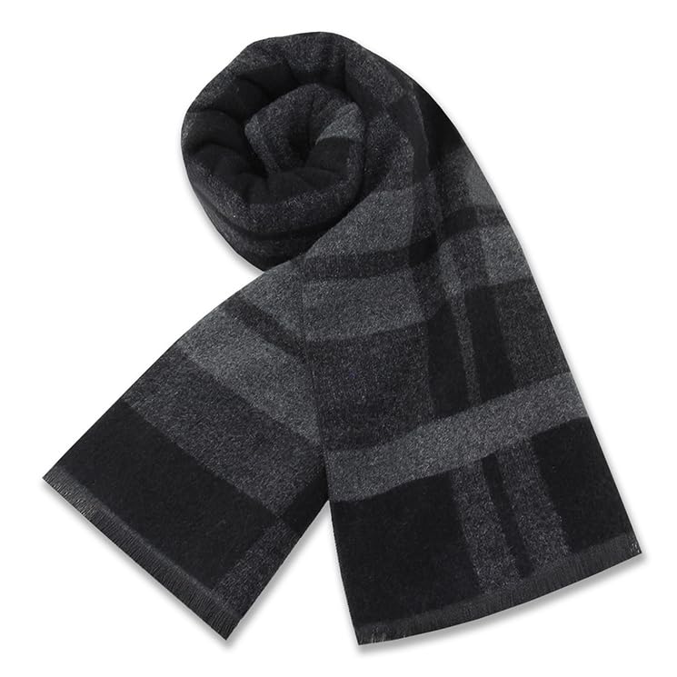 Define Essentials Men's Winter Warm Long Soft Plaid Scarf with Tassels, Soft Classic mens scraves (Black Grey Square) - Image 1