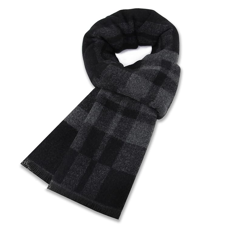 Define Essentials Men's Winter Warm Long Soft Plaid Scarf with Tassels, Soft Classic mens scraves (Black Grey Square) - Image 4