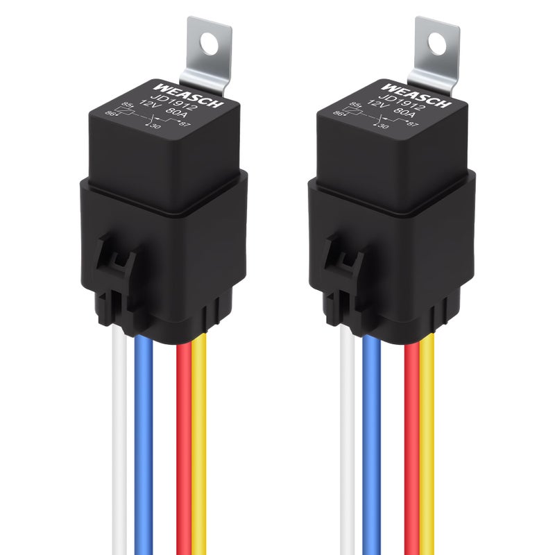 Weasch 2 Pack Waterproof Relay Kit 12V 80A 4 Pin SPST 12 AWG Tinned Copper Wires Heavy Duty Automotive Relay for Automotive Car Marine Boat 2 - Image 3