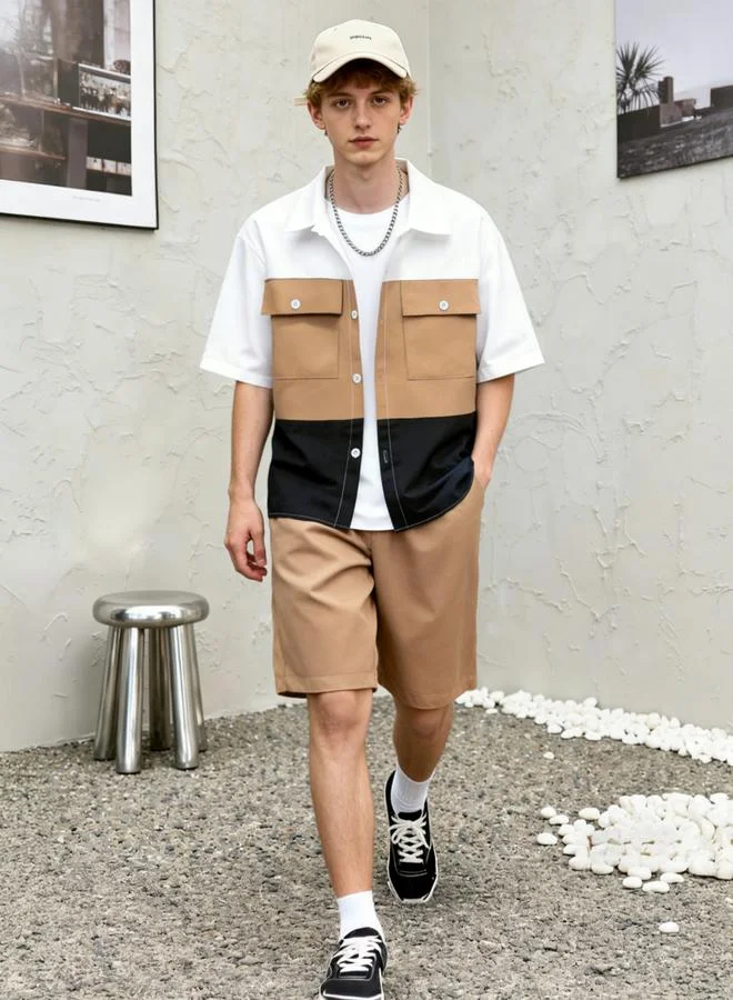 Take Two  Men Color Block Pocket Detail Shirt and Shorts Co-ords for Men | Best Price UAE