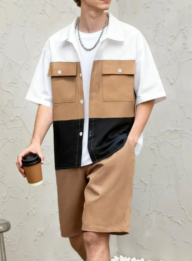Take Two  Men Color Block Pocket Detail Shirt and Shorts Co-ords for Men | Best Price UAE