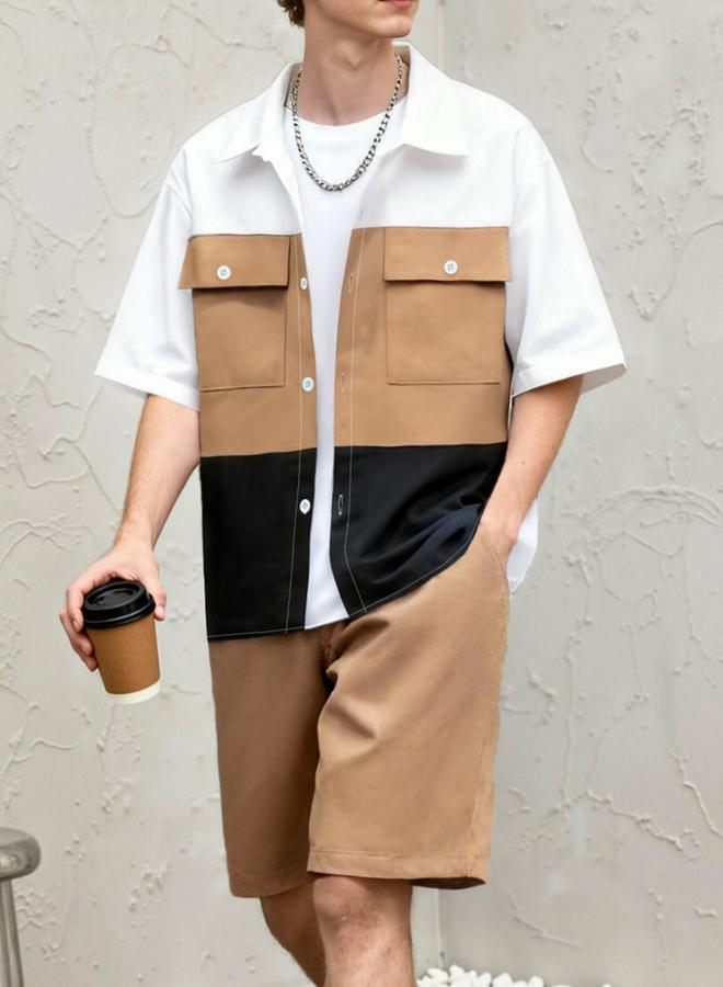Take Two Men Color Block Pocket Detail Shirt and Shorts Co-ords - Image 5
