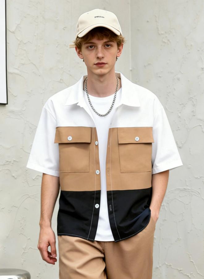 Take Two Men Color Block Pocket Detail Shirt and Shorts Co-ords - Image 4