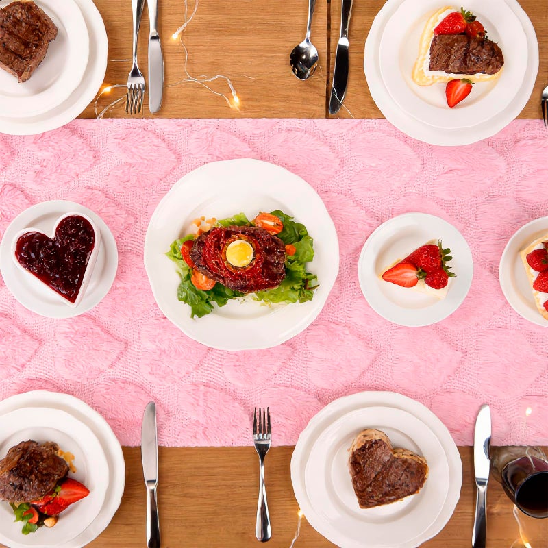 ChezMax Valentines Day Heart Table Runner - 13x72 Inch Pink 3D Heart Jacquard Faux Fur Table Decor, Soft Plush Elegant Valentine Day Decorations for Seasonal Dining Room Kitchen Party Home DÃ©cor Accent - Image 5