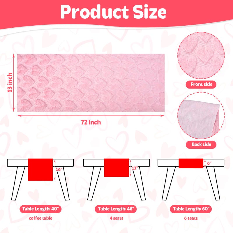 ChezMax Valentines Day Heart Table Runner - 13x72 Inch Pink 3D Heart Jacquard Faux Fur Table Decor, Soft Plush Elegant Valentine Day Decorations for Seasonal Dining Room Kitchen Party Home DÃ©cor Accent - Image 4