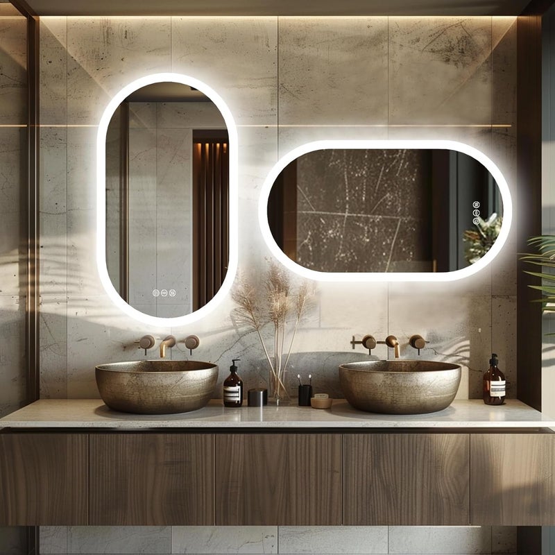 WISFOR Oval LED Bathroom Mirror: 50x80cm Wall Lighted Vanity Mirror with Anti-fog 3 Colors Dimmable Lighting Smart Switch Memory Function Plug-in Makeup Mirror LED Lighted Bathroom Mirror - Image 4