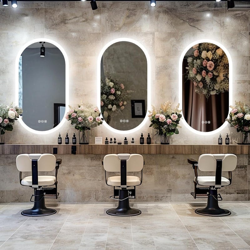 WISFOR Oval LED Bathroom Mirror: 50x80cm Wall Lighted Vanity Mirror with Anti-fog 3 Colors Dimmable Lighting Smart Switch Memory Function Plug-in Makeup Mirror LED Lighted Bathroom Mirror - Image 5
