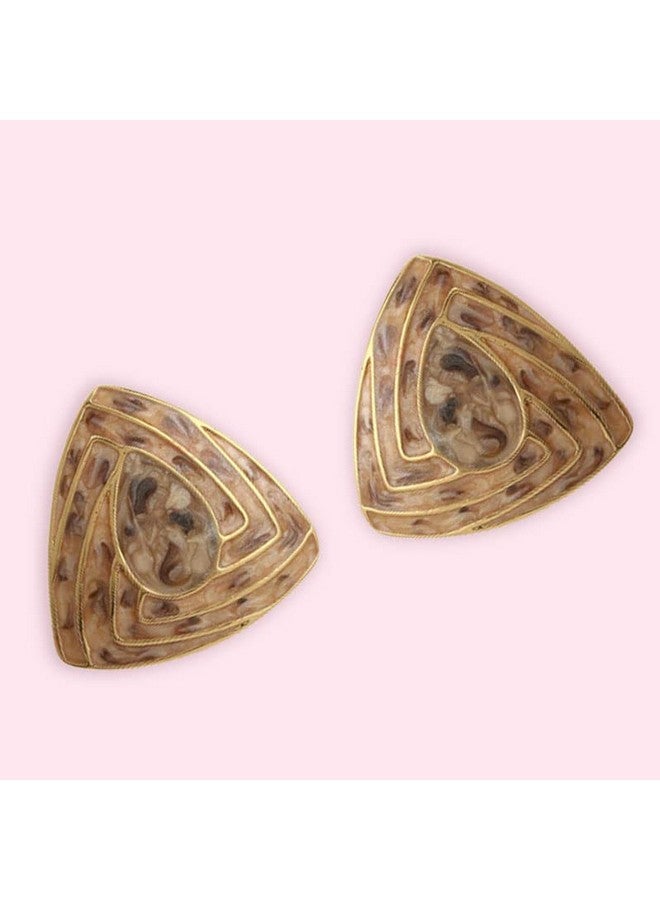 Estele Fashion Jewellery Gold Plated Triangle Shaped Stud Earrings With Beige Enamel for Girls/Women-671/710 ER - Image 3