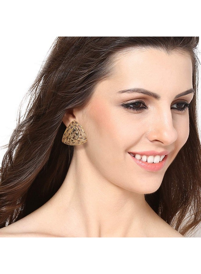 Estele Fashion Jewellery Gold Plated Triangle Shaped Stud Earrings With Beige Enamel for Girls/Women-671/710 ER - Image 2